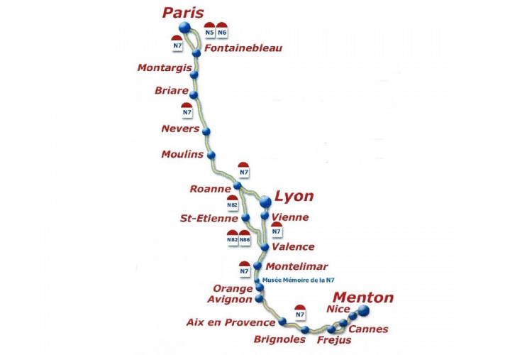 N7 carte tracé parcours nationale 7