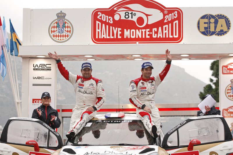 2013, le dernier podium en date de Citroën au Rallye Monte-Carlo, avec Loeb & Elena. 