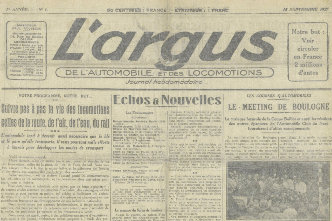 15 septembre 1927 : Le jour où L’Argus imprimait le tout premier numéro de son histoire